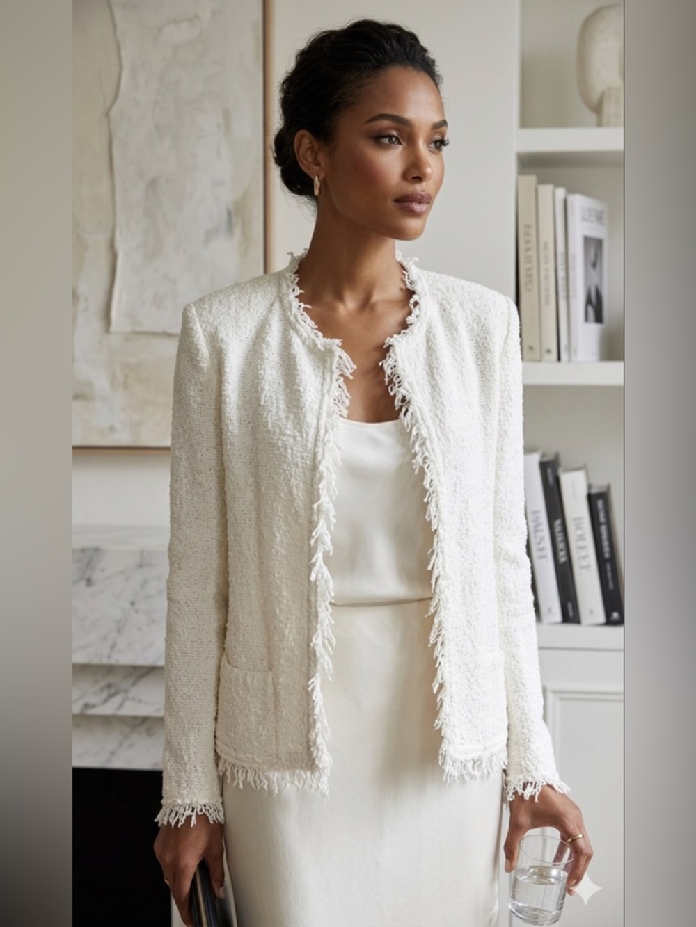 IRO Woman’s Paris Shavani Frayed Tweed Jacket in Optic White - Size 44 (US 12) - Picture 7 of 12